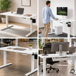 Ergonomischer, höhenverstellbarer Schreibtisch, weiß: 120 x 60 cm: ARIA