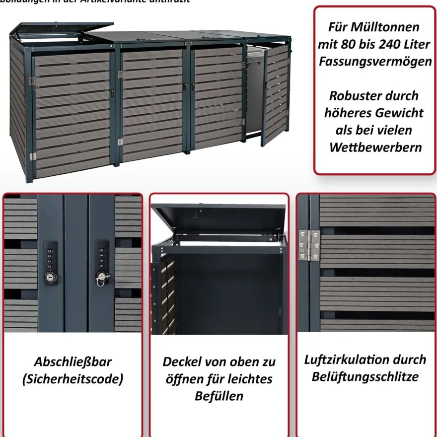 4er Mülltonnenverkleidung HWC-K14, Mülltonnenbox, 130kg WPC