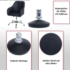 5er-Set Bodengleiter HWC-K73 fester Stand für Bürostuhl/Esszimmerstuhl, Ø 11mm