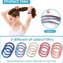 15er Set Elastische Haargummis Zopfgummis Damen Mädchen Haarbänder Blau