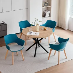 6er Set Esszimmerstuhl Bürostuhl mit Armlehne, Stoffpolster, Massivholzbeine