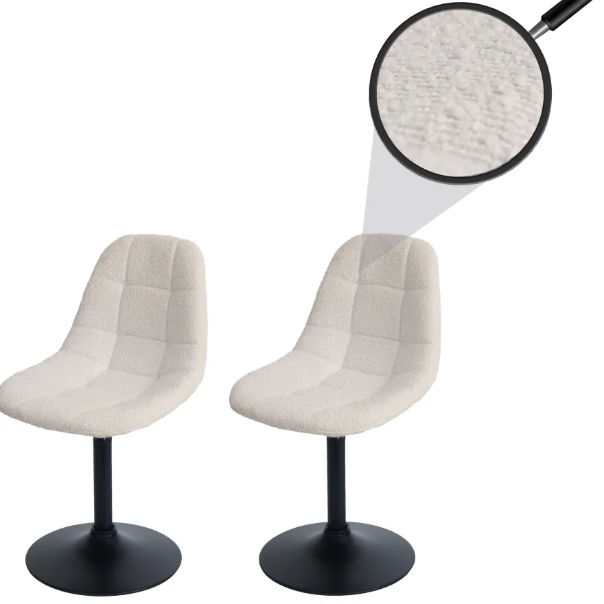2er-Set Esszimmerstuhl HWC-A60, Küchenstuhl Drehstuhl Stahl Stoff Bouclé 450g/m²
