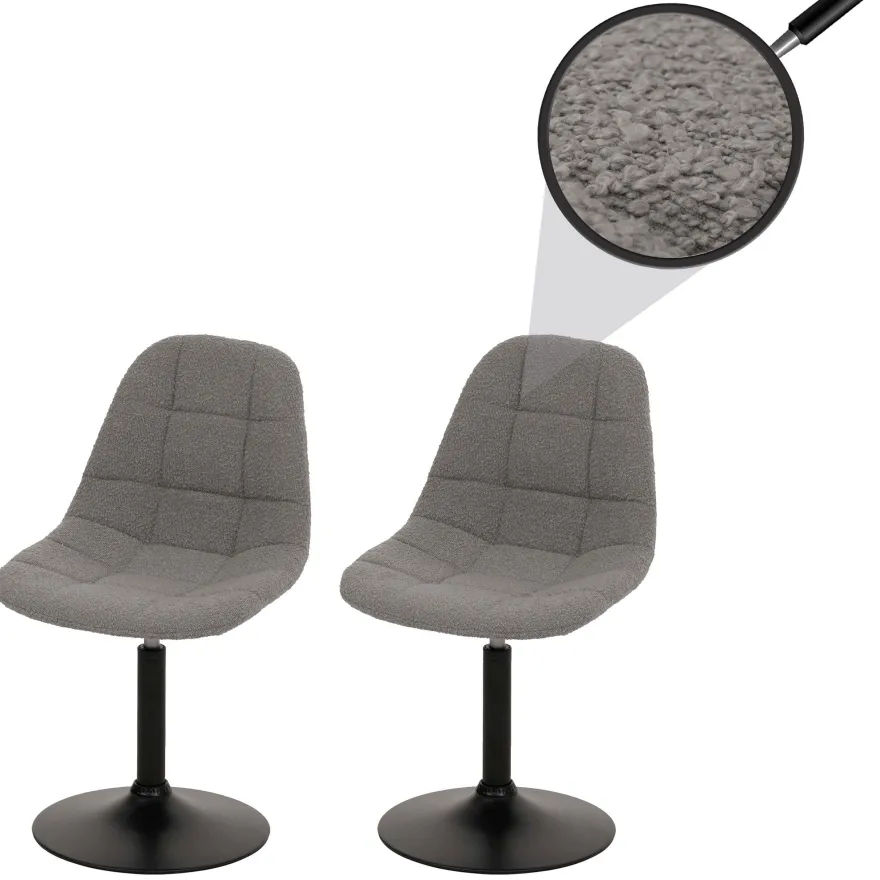2er-Set Esszimmerstuhl HWC-A60, Küchenstuhl Drehstuhl Stahl Stoff Bouclé 450g/m²