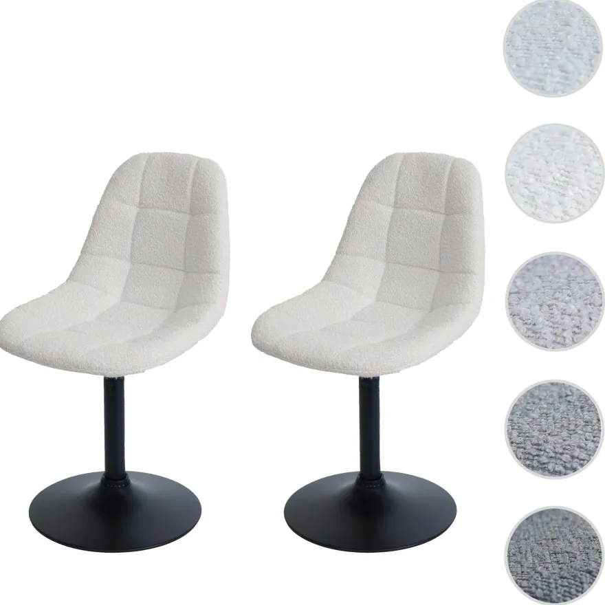 2er-Set Esszimmerstuhl HWC-A60, Küchenstuhl Drehstuhl Stahl Stoff Bouclé 450g/m²