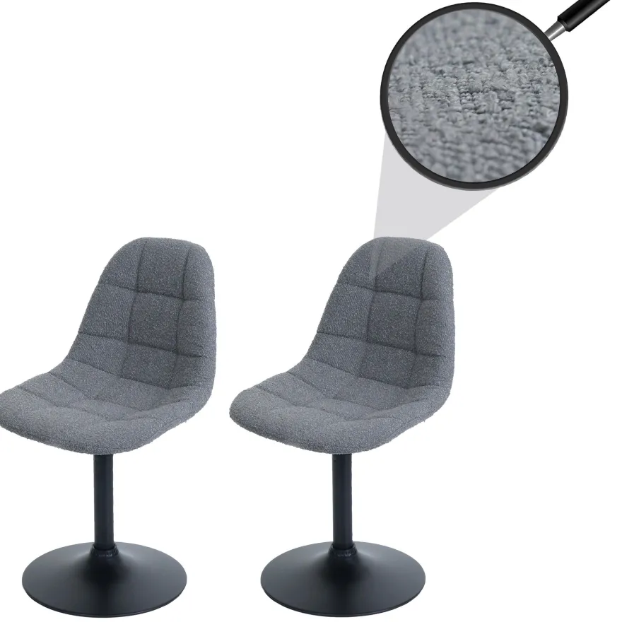 2er-Set Esszimmerstuhl HWC-A60, Küchenstuhl Drehstuhl Stahl Stoff Bouclé 450g/m²