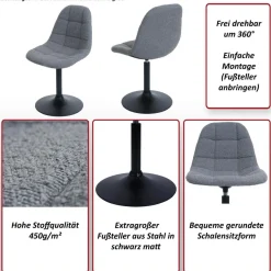 2er-Set Esszimmerstuhl HWC-A60, Küchenstuhl Drehstuhl Stahl Stoff Bouclé 450g/m²