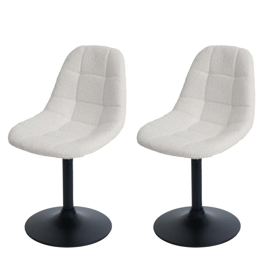 2er-Set Esszimmerstuhl HWC-A60, Küchenstuhl Drehstuhl Stahl Stoff Bouclé 450g/m²