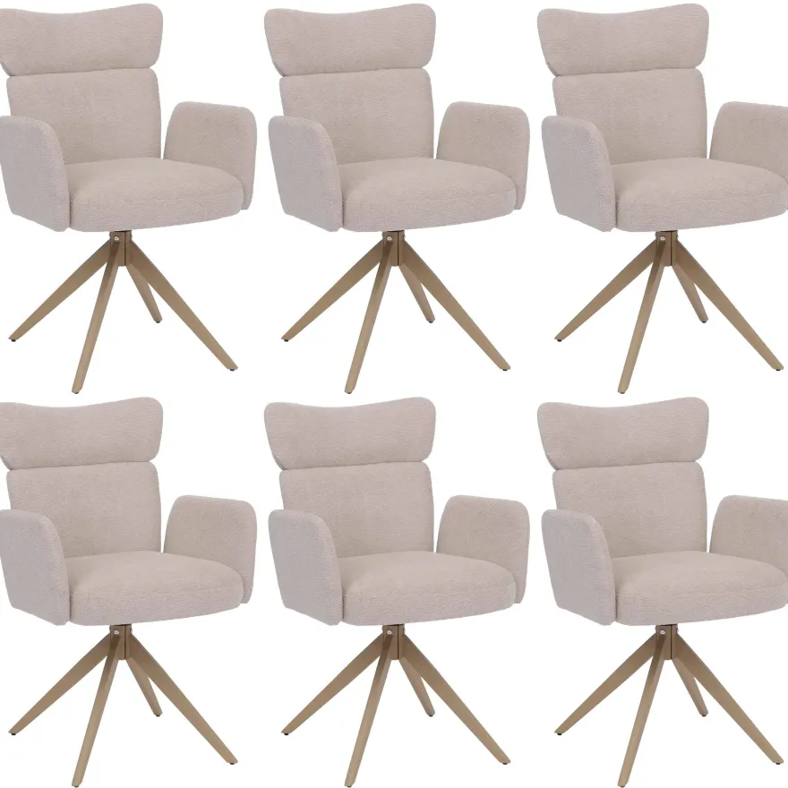 6er-Set Esszimmerstuhl HWC-N11, drehbar Auto-Return Stoff Bouclé 350g/m²