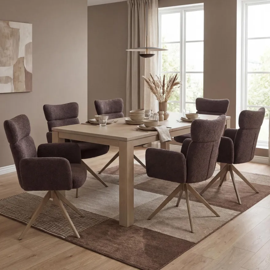 6er-Set Esszimmerstuhl HWC-N11, drehbar Auto-Return Stoff Bouclé 350g/m²