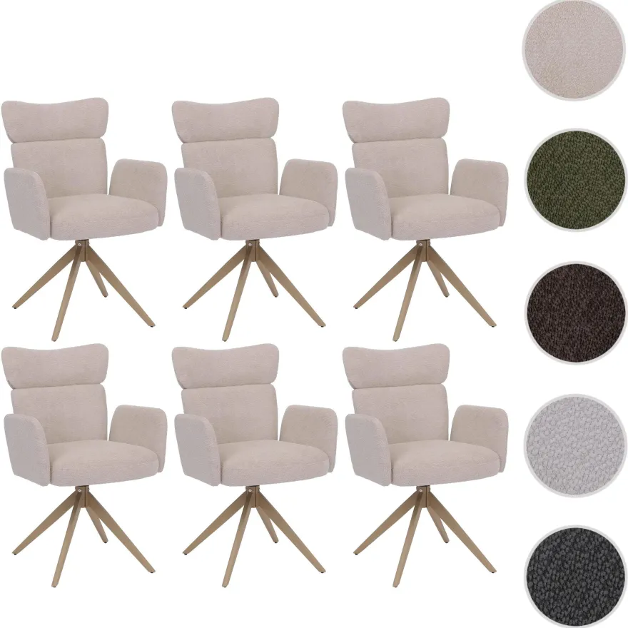6er-Set Esszimmerstuhl HWC-N11, drehbar Auto-Return Stoff Bouclé 350g/m²