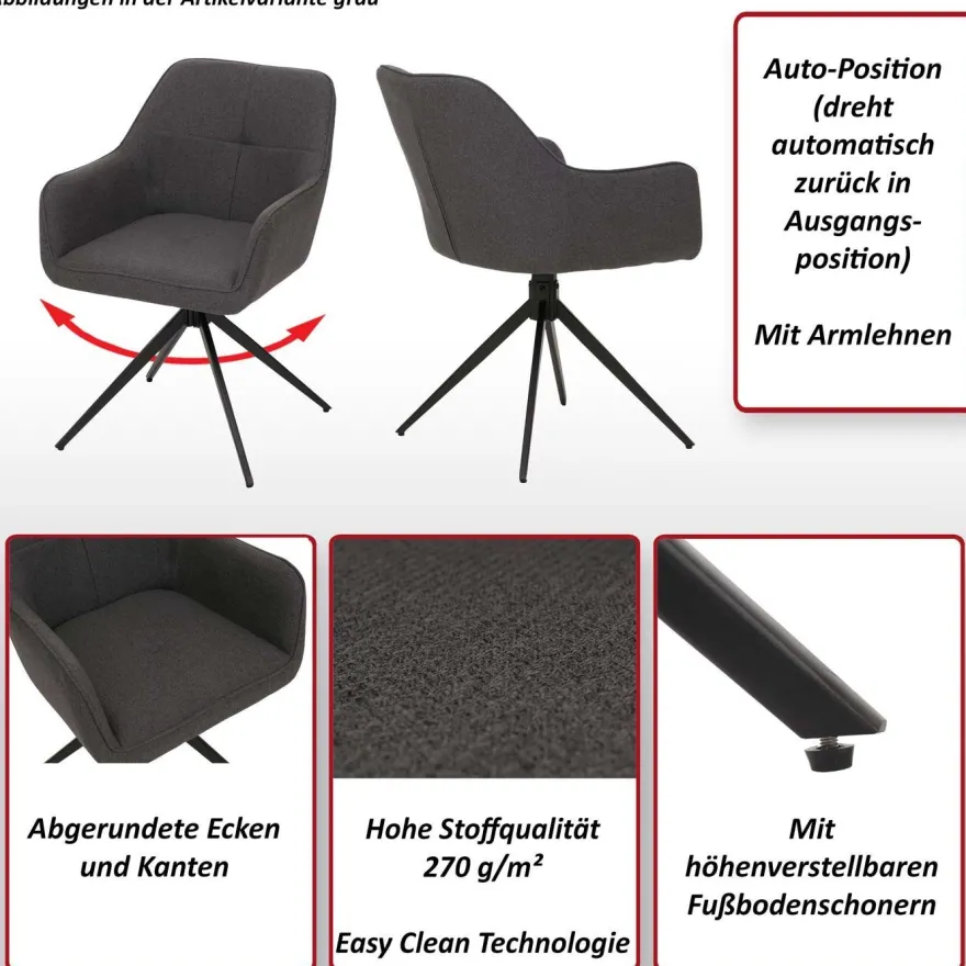 2er-Set Esszimmerstuhl HWC-O47, Küchenstuhl, drehbar Auto-Return, Stoff 270g/m²