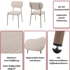 6er-Set Esszimmerstuhl HWC-O26, Stuhl, Cord (330g/m²) Stoff/Textil Metall
