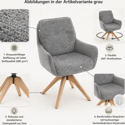 6er-Set Esszimmerstuhl HWC-Q37, Stoff 680g/m² Chenille Holz MVG