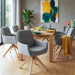 6er-Set Esszimmerstuhl HWC-Q37, Stoff 680g/m² Chenille Holz MVG