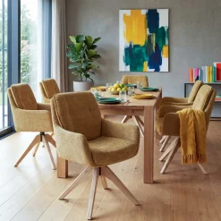 6er-Set Esszimmerstuhl HWC-Q37, Stoff 680g/m² Chenille Holz MVG
