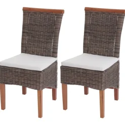 2er-Set Esszimmerstuhl Savona, Stuhl Küchenstuhl, Rattan