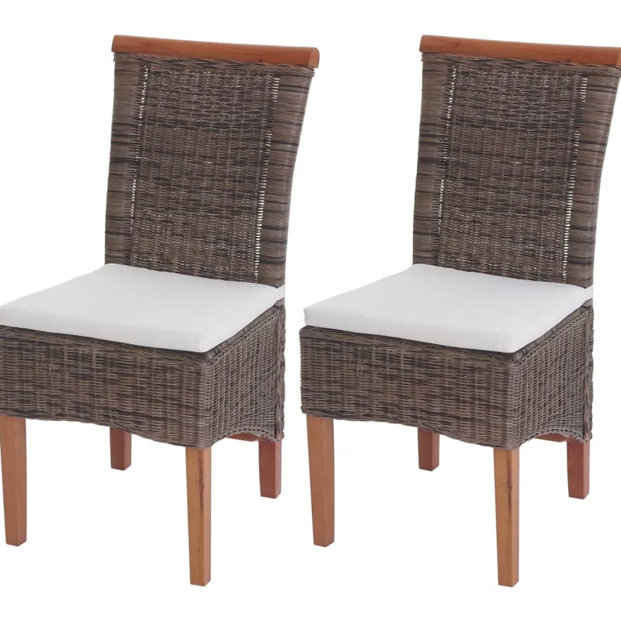 2er-Set Esszimmerstuhl Savona, Stuhl Küchenstuhl, Rattan