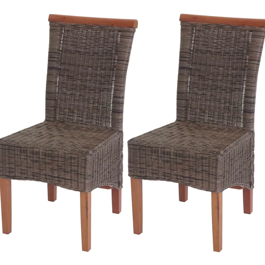 2er-Set Esszimmerstuhl Savona, Stuhl Küchenstuhl, Rattan