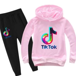2er Set Junge Mädchen Tik Tok Hoodie Anzug Kinder Tide Pullover mit Hose