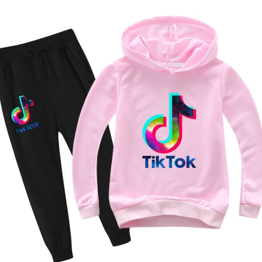 2er Set Junge Mädchen Tik Tok Hoodie Anzug Kinder Tide Pullover mit Hose