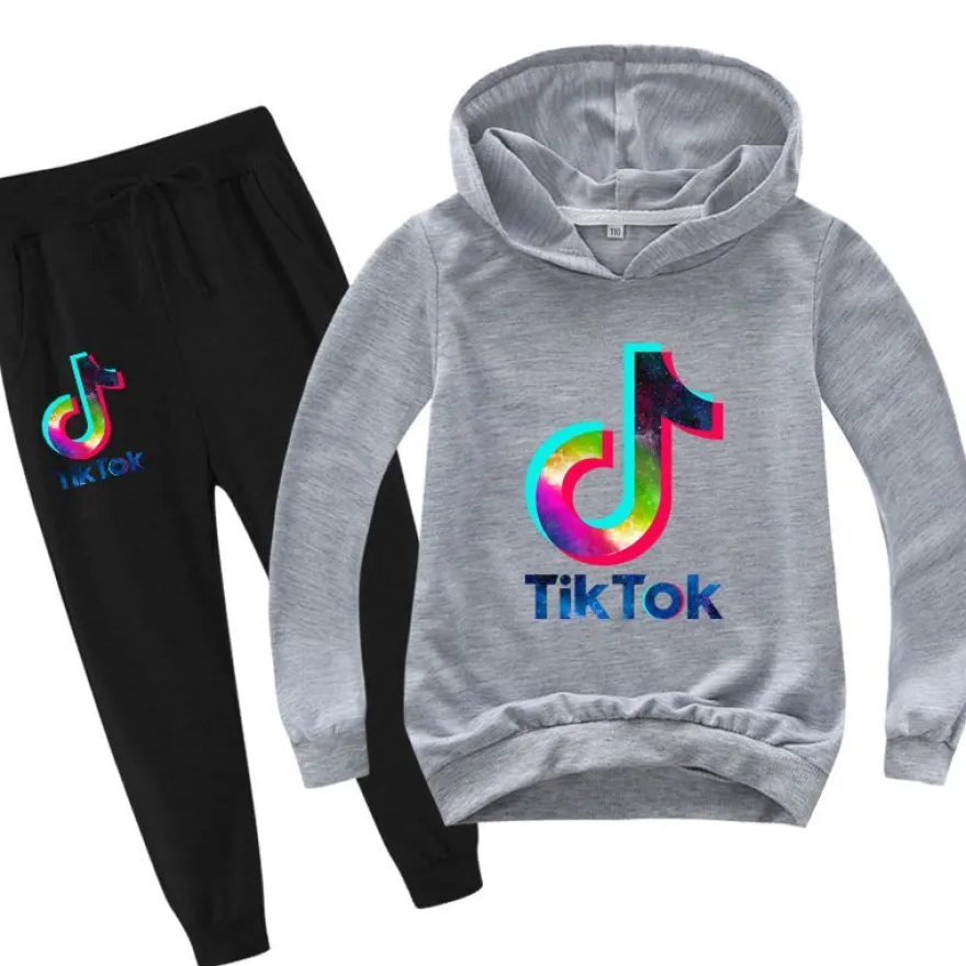 2er Set Junge Mädchen Tik Tok Hoodie Anzug Kinder Tide Pullover mit Hose