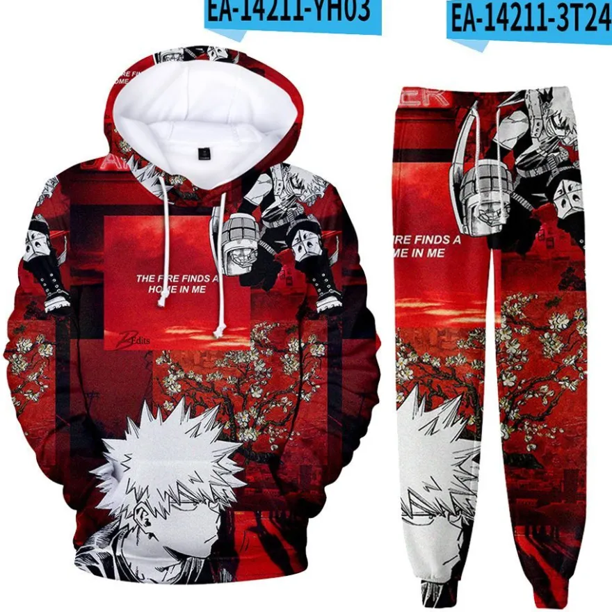 2er Set Kinder My Hero Academia 3D Druck Hoodie Anzug Baby Pullover mit Hose