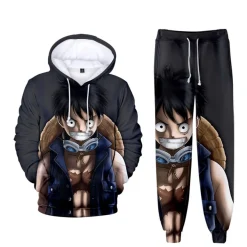 2er Set Kinder One Piece Hoodie Anzug Baby 3D Druck Cosplay Pullover mit Hose