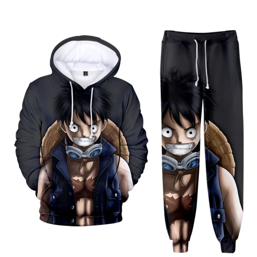 2er Set Kinder One Piece Hoodie Anzug Baby 3D Druck Cosplay Pullover mit Hose