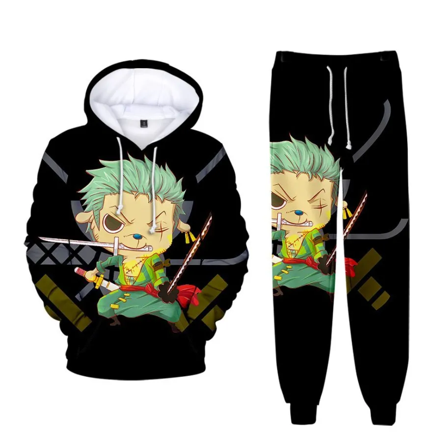 2er Set Kinder One Piece Hoodie Anzug Baby 3D Druck Cosplay Pullover mit Hose