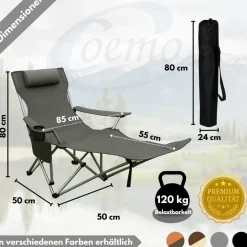 2er Set Liegestuhl tragbar Campingstuhl zusammenklappbar, Getränkehalter Tasche