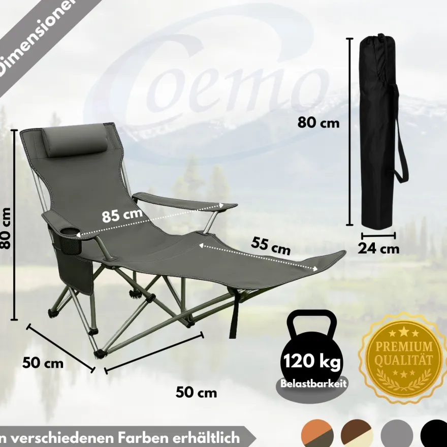 2er Set Liegestuhl tragbar Campingstuhl zusammenklappbar, Getränkehalter Tasche