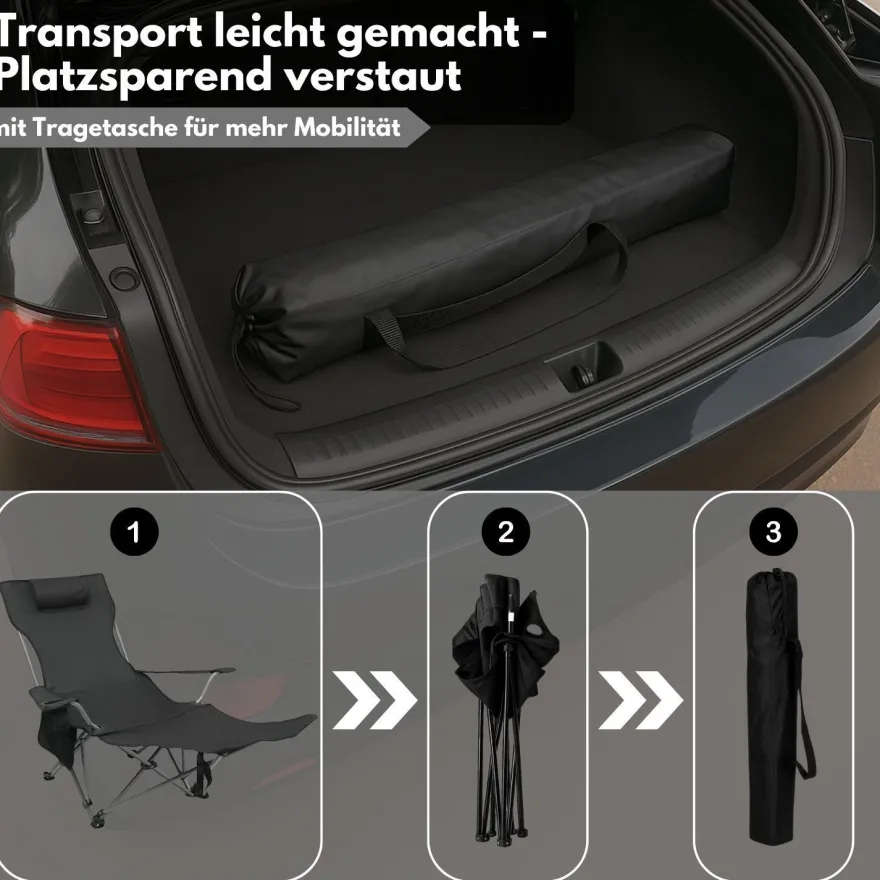 2er Set Liegestuhl tragbar Campingstuhl zusammenklappbar, Getränkehalter Tasche