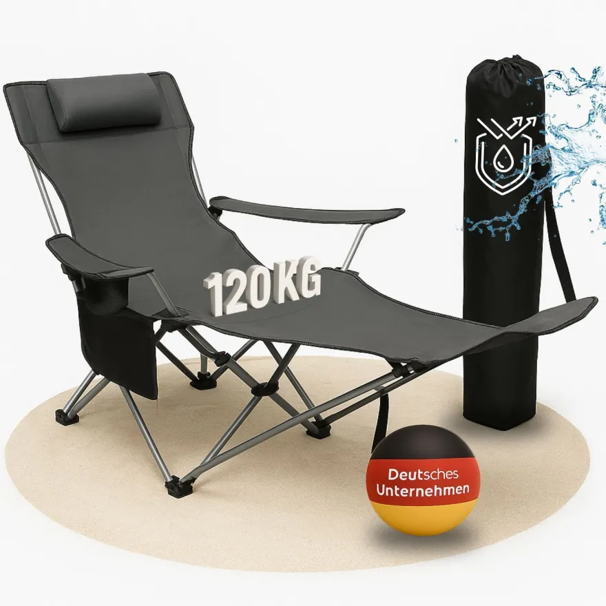 2er Set Liegestuhl tragbar Campingstuhl zusammenklappbar, Getränkehalter Tasche