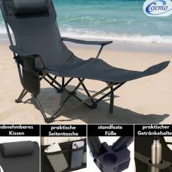 2er Set Liegestuhl tragbar Campingstuhl zusammenklappbar, Getränkehalter Tasche