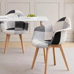 2er Set Patchwork Esszimmerstühle mit Armlehnen, Skandinavischer Design-Sessel