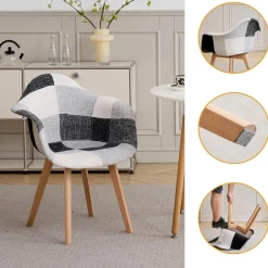 2er Set Patchwork Esszimmerstühle mit Armlehnen, Skandinavischer Design-Sessel