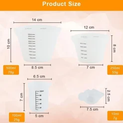 6er Set Silikon Messbecher 500ml 250ml 100ml 10ml klar Skalen DIY Basteln Küche