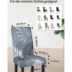 6er Set Stuhlhussen mit Palmblätter-Muster, elastisch und waschbar für