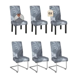 6er Set Stuhlhussen mit Palmblätter-Muster, elastisch und waschbar für