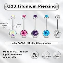 Eshioner G23 Titan Bauchnabelpiercing 14G 10MM/12MM, Gold Silber Rosa Lila
