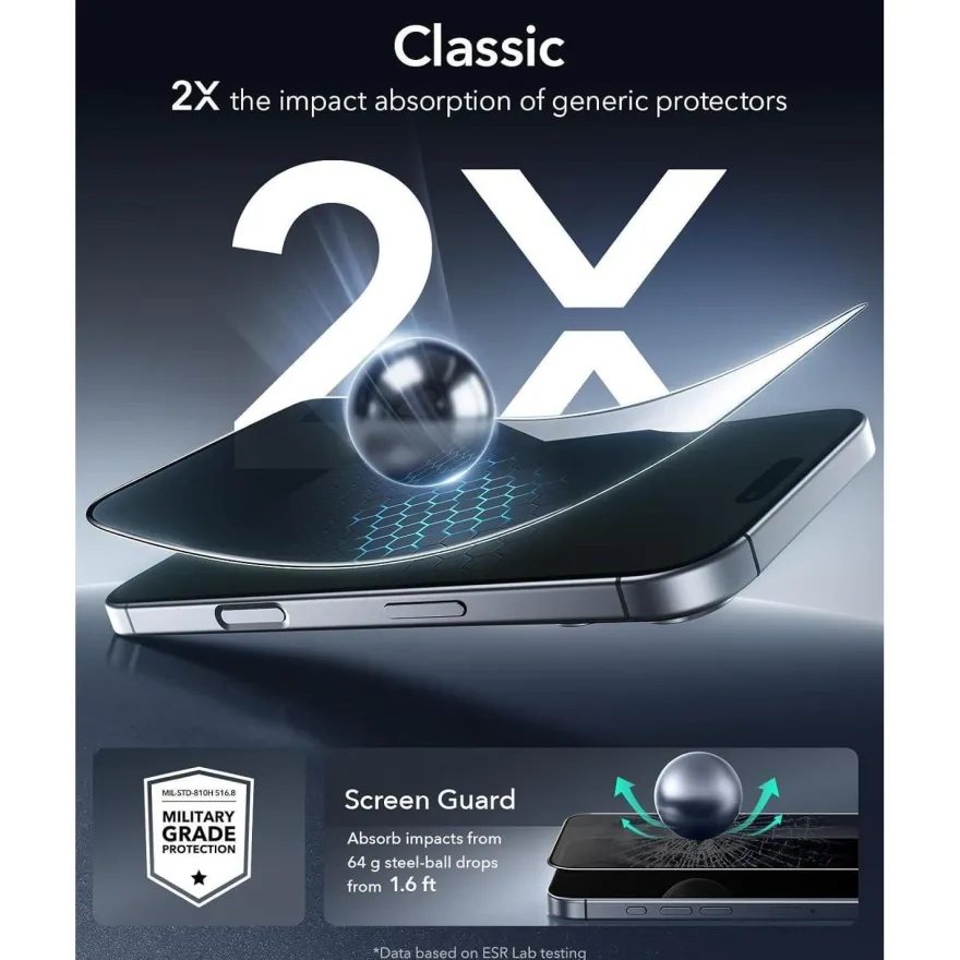 ESR Displayschutzfolie für iPhone 17 Pro (3 Stück) - Gehärtetes Glas mit