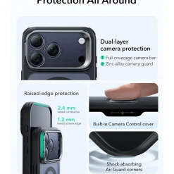 ESR iPhone 17 Pro Hülle mit MagSafe, Kamerasteuerung und Ständer, Mattschwarz