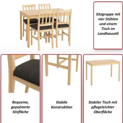 Esszimmer-Set HWC-F77, Sitzgruppe Esszimmergruppe, Massiv-Holz Landhaus 110cm