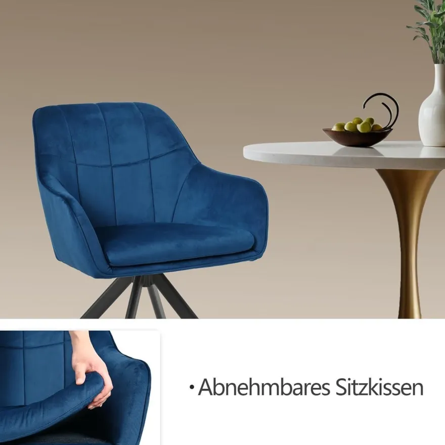 Esszimmerstühle 2er Set drehbar mit Armlehnen, Polsterstuhl aus Samt