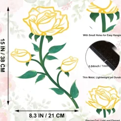 ESTART Gelbe Metall-Rosen-Wanddekoration, 38 cm hoch, niedliche