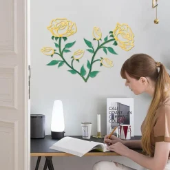 ESTART Gelbe Metall-Rosen-Wanddekoration, 38 cm hoch, niedliche