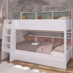 Etagenbett Parisot Leo 11 mit Bettschublade 90x200 Holzdekor Weiß