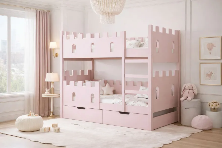 Etagenbett „Schloss“ für 2 Kinder 160×75 cm - inkl. 2 Matratzen & Schublade