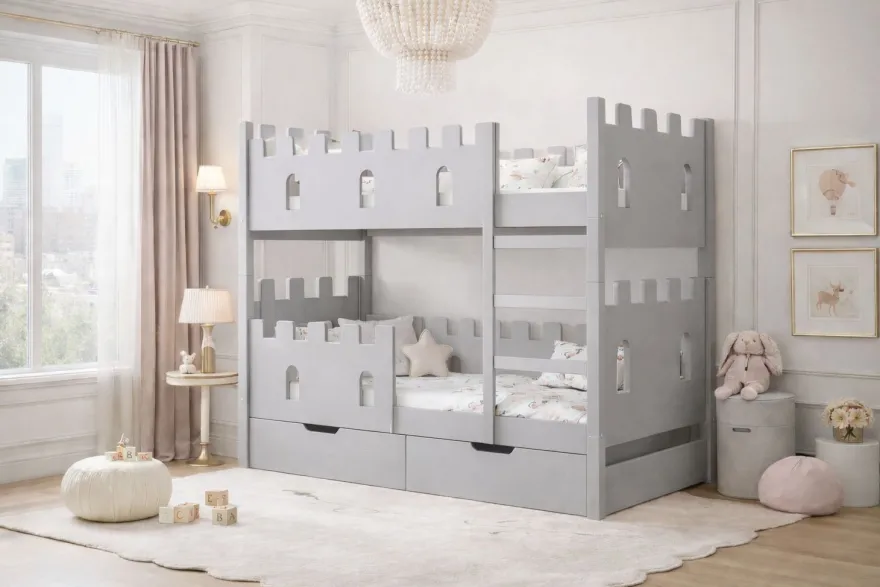 Etagenbett „Schloss“ für 2 Kinder 160×75 cm - inkl. 2 Matratzen & Schublade