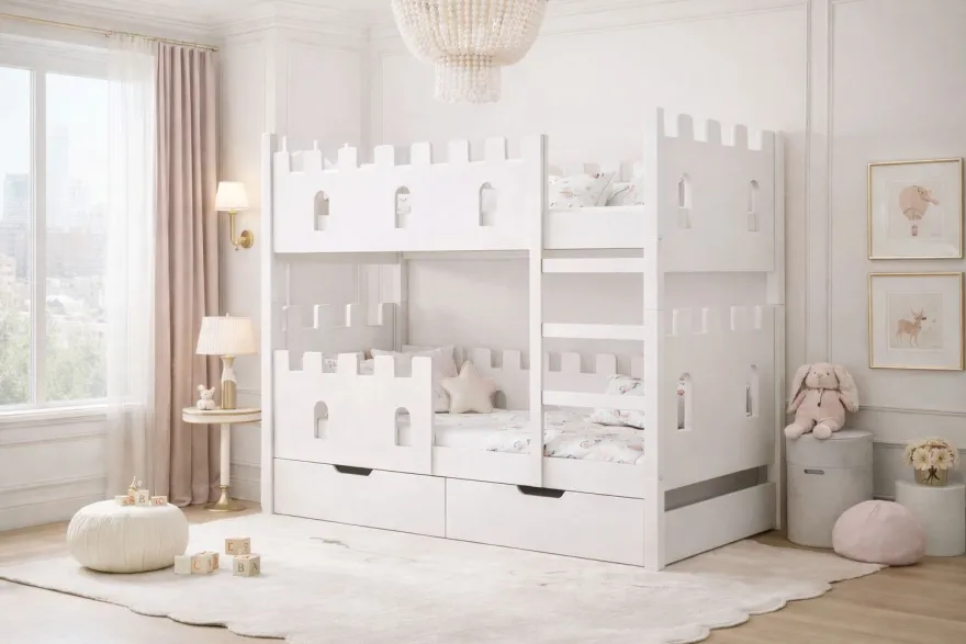Etagenbett „Schloss“ für 2 Kinder 160×75 cm - inkl. 2 Matratzen & Schublade